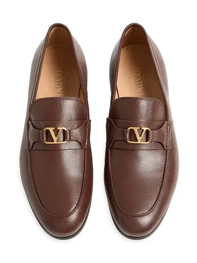 Valentino Garavani Men's VLogo Signature Nappa Leather Loafers - Brown - Size 7.5 | Thumbnail 4