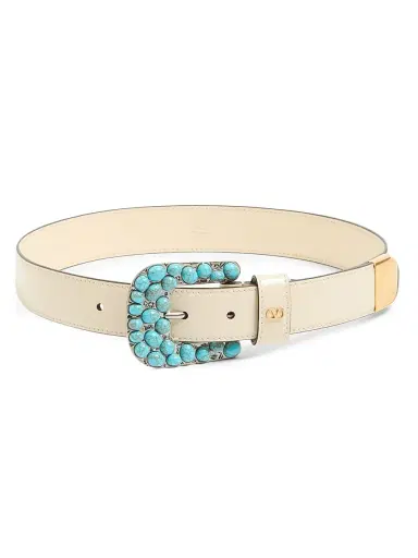 Valentino Garavani Women's VLogo Signature Brushed Calfskin Belt 30 MM - Butter - Size Large | Thumbnail 1 Valentino Garavani Women's VLogo Signature Brushed Calfskin Belt 30 MM - Butter - Size Large | Thumbnail 1