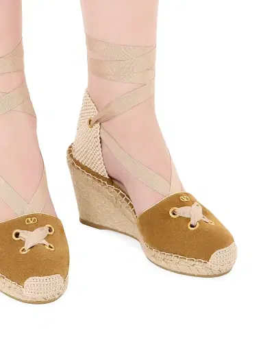 Valentino Garavani Women's Resort 75MM Wedges in Split Leather - Havana Beige - Size 11 | Thumbnail 7