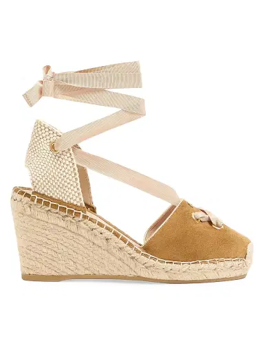 Valentino Garavani Women's Resort 75MM Wedges in Split Leather - Havana Beige - Size 11 | Thumbnail 1