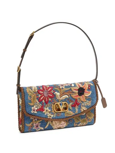 Valentino Garavani Women's Devain Embroidered Denim Shoulder Bag - Denim Multicolor | Thumbnail 2