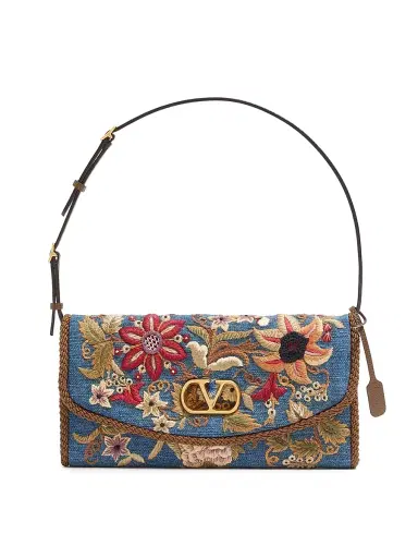 Valentino Garavani Women's Devain Embroidered Denim Shoulder Bag - Denim Multicolor | Thumbnail 1