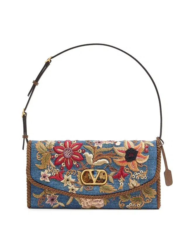 Valentino Garavani Women's Devain  Embroidered Denim Shoulder Bag - Denim Multicolor