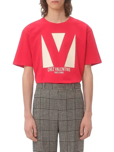 Valentino Garavani Men's Cotton T-Shirt with Chez Print - Red | Thumbnail 3