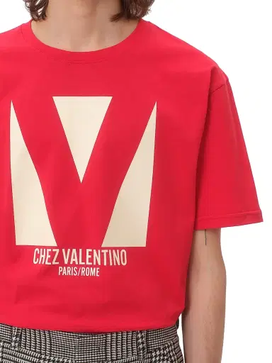 Valentino Garavani Men's Cotton T-Shirt with Chez Print - Red | Thumbnail 6