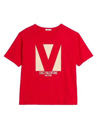 Valentino Garavani Men's Cotton T-Shirt with Chez Print - Red | Thumbnail 1
