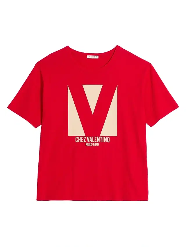 Valentino Garavani Men's Cotton T-Shirt with Chez Print - Red