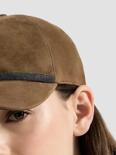 Brunello Cucinelli Women's Suede Baseball Cap with Shiny Band - Green | Thumbnail 3