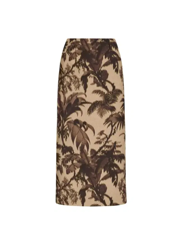 Chiné Palm Leaves Pencil Skirt