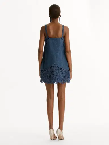 Oscar de la Renta Porcelain Flower Cutout Denim Dress | Thumbnail 3