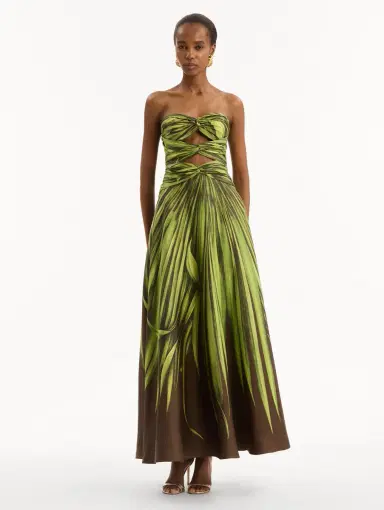 Oscar de la Renta Palm Leaves Silk Twill Cocktail Dress | Thumbnail 2 Oscar de la Renta Palm Leaves Silk Twill Cocktail Dress | Thumbnail 2
