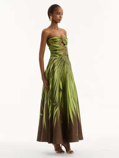 Oscar de la Renta Palm Leaves Silk Twill Cocktail Dress | Thumbnail 3 Oscar de la Renta Palm Leaves Silk Twill Cocktail Dress | Thumbnail 3