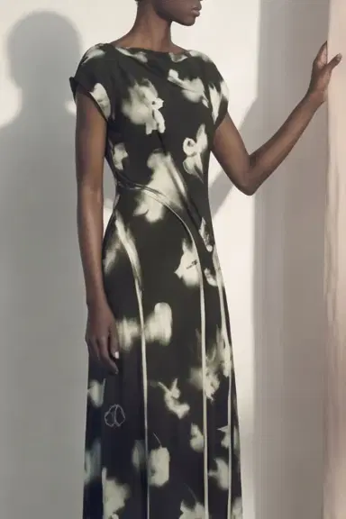 Jason Wu Collection BLURRED FLORAL DRAPED JERSEY DRESS | Thumbnail 2 Jason Wu Collection BLURRED FLORAL DRAPED JERSEY DRESS | Thumbnail 2