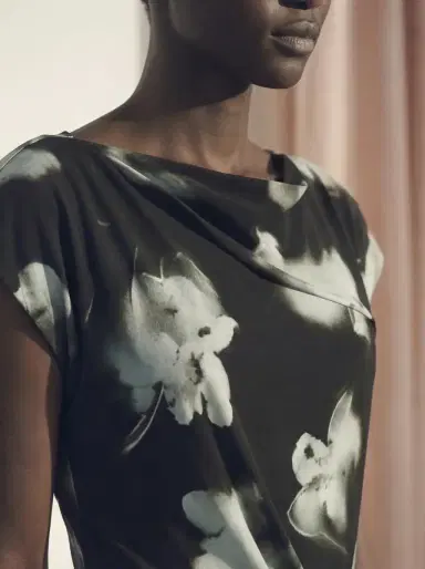 Jason Wu Collection BLURRED FLORAL DRAPED JERSEY DRESS | Thumbnail 3 Jason Wu Collection BLURRED FLORAL DRAPED JERSEY DRESS | Thumbnail 3
