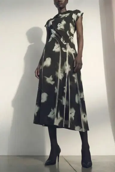 Jason Wu Collection BLURRED FLORAL DRAPED JERSEY DRESS | Thumbnail 1 Jason Wu Collection BLURRED FLORAL DRAPED JERSEY DRESS | Thumbnail 1