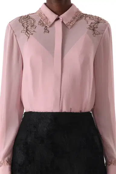 Jason Wu Collection CREPE CHIFFON BUTTON-UP SHIRT WITH LACE | Thumbnail 2 Jason Wu Collection CREPE CHIFFON BUTTON-UP SHIRT WITH LACE | Thumbnail 2