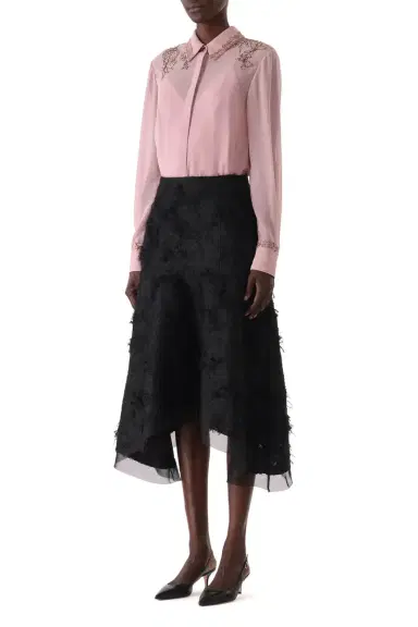Jason Wu Collection CREPE CHIFFON BUTTON-UP SHIRT WITH LACE | Thumbnail 4 Jason Wu Collection CREPE CHIFFON BUTTON-UP SHIRT WITH LACE | Thumbnail 4