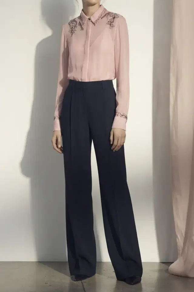 CREPE CHIFFON BUTTON-UP SHIRT WITH LACE