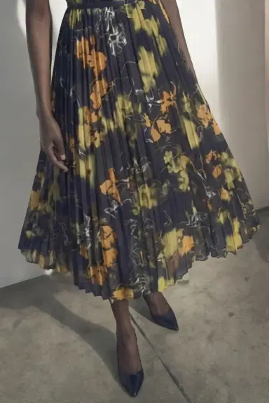 Jason Wu Collection SHADOW FLORAL CREPE CHIFFON PLEATED MIDI DRESS | Thumbnail 2 Jason Wu Collection SHADOW FLORAL CREPE CHIFFON PLEATED MIDI DRESS | Thumbnail 2