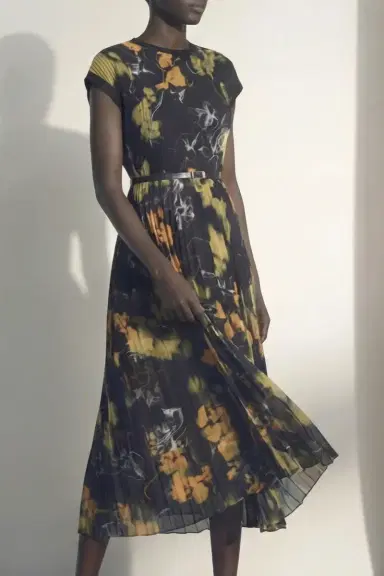 Jason Wu Collection SHADOW FLORAL CREPE CHIFFON PLEATED MIDI DRESS | Thumbnail 1 Jason Wu Collection SHADOW FLORAL CREPE CHIFFON PLEATED MIDI DRESS | Thumbnail 1