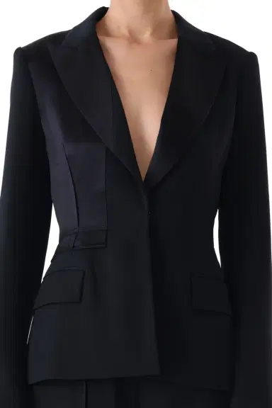Jason Wu Collection SINGLE BREASTED CADY JACKET WITH WASHED TWILL DETAIL | Thumbnail 3 Jason Wu Collection SINGLE BREASTED CADY JACKET WITH WASHED TWILL DETAIL | Thumbnail 3