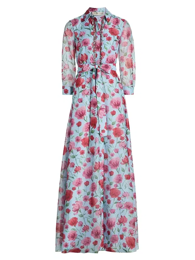 SACHIN BABI Women's Addison Floral Organza Shirtwaist Gown - Sky Poppies