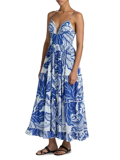 Poupette St Barth Women's Milena Tiered Coral-Print Cotton Midi-Dress - Blue Reef Wave | Thumbnail 4 Poupette St Barth Women's Milena Tiered Coral-Print Cotton Midi-Dress - Blue Reef Wave | Thumbnail 4