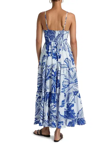 Poupette St Barth Women's Milena Tiered Coral-Print Cotton Midi-Dress - Blue Reef Wave | Thumbnail 5 Poupette St Barth Women's Milena Tiered Coral-Print Cotton Midi-Dress - Blue Reef Wave | Thumbnail 5