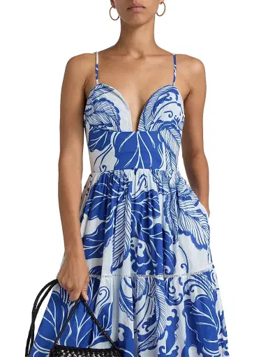 Poupette St Barth Women's Milena Tiered Coral-Print Cotton Midi-Dress - Blue Reef Wave | Thumbnail 6 Poupette St Barth Women's Milena Tiered Coral-Print Cotton Midi-Dress - Blue Reef Wave | Thumbnail 6