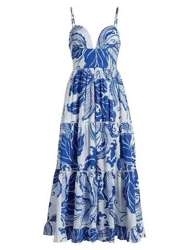 Poupette St Barth Women's Milena Tiered Coral-Print Cotton Midi-Dress - Blue Reef Wave | Thumbnail 1 Poupette St Barth Women's Milena Tiered Coral-Print Cotton Midi-Dress - Blue Reef Wave | Thumbnail 1