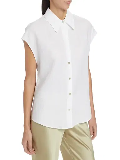 Vince Women's Linen Cap-Sleeve Blouse - Optic White - Size Large | Thumbnail 4 Vince Women's Linen Cap-Sleeve Blouse - Optic White - Size Large | Thumbnail 4