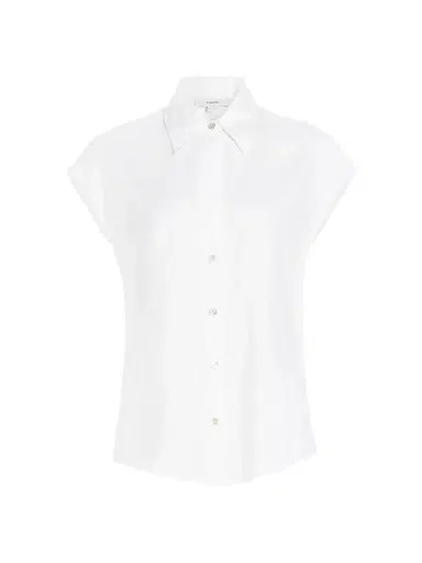 Vince Women's Linen Cap-Sleeve Blouse - Optic White - Size Large | Thumbnail 1 Vince Women's Linen Cap-Sleeve Blouse - Optic White - Size Large | Thumbnail 1