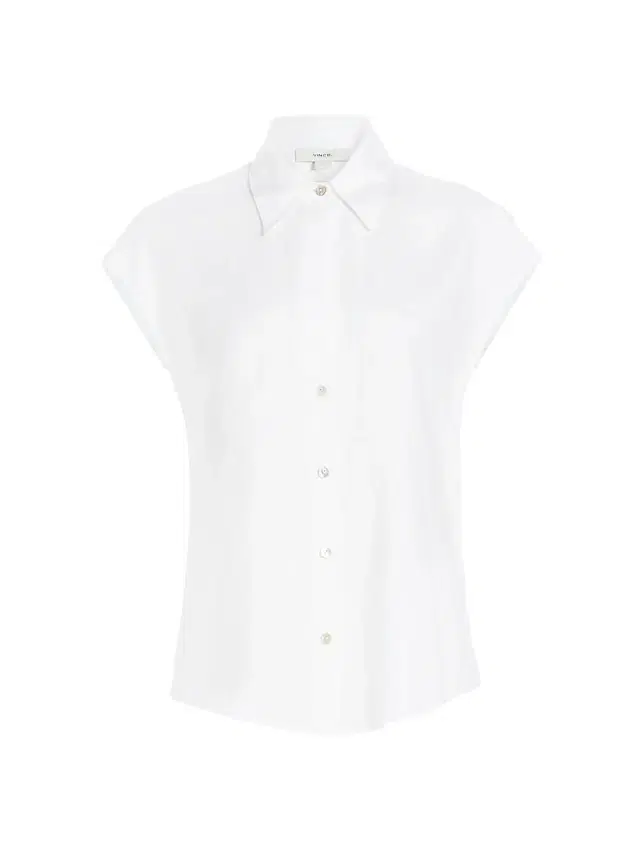 Vince Women's Linen Cap-Sleeve Blouse - Optic White