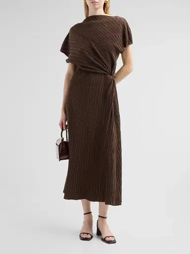 Vince Women's Directional Pleated Twist Midi-Dress - Clove - Size XXS | Thumbnail 2 Vince Women's Directional Pleated Twist Midi-Dress - Clove - Size XXS | Thumbnail 2