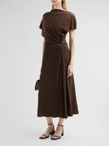 Vince Women's Directional Pleated Twist Midi-Dress - Clove - Size XXS | Thumbnail 4 Vince Women's Directional Pleated Twist Midi-Dress - Clove - Size XXS | Thumbnail 4