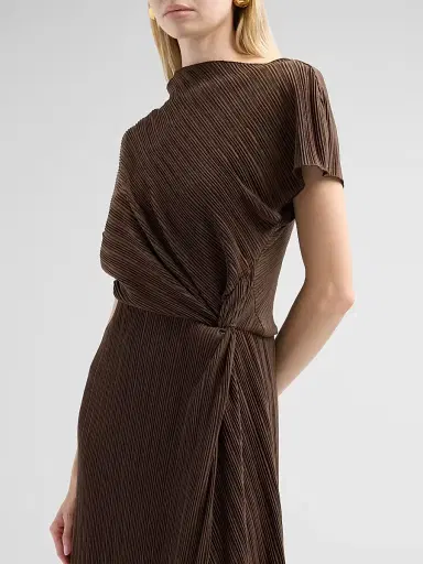 Vince Women's Directional Pleated Twist Midi-Dress - Clove - Size XXS | Thumbnail 5 Vince Women's Directional Pleated Twist Midi-Dress - Clove - Size XXS | Thumbnail 5