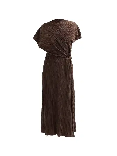 Vince Women's Directional Pleated Twist Midi-Dress - Clove - Size XXS | Thumbnail 1 Vince Women's Directional Pleated Twist Midi-Dress - Clove - Size XXS | Thumbnail 1