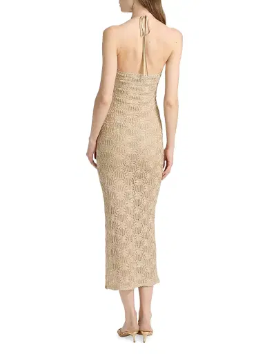 LoveShackFancy Women's Vreya Metallic Halterneck Knitted Midi-Dress - Glimmering Sand - Size XL | Thumbnail 5