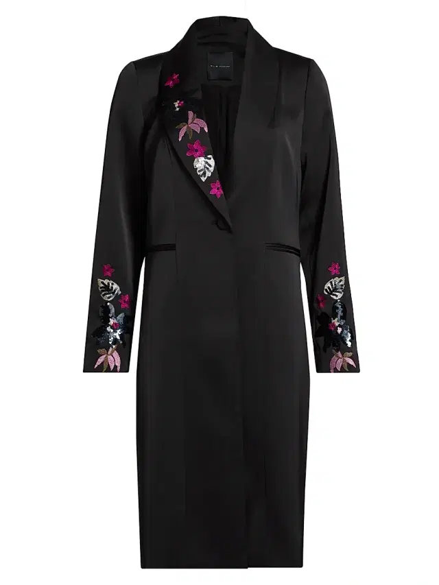 Elie Tahari Women's Heather Floral Embroidered Coat - Noir With Holiday Embroidery