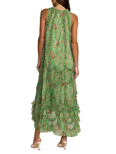 Mac Duggal Women's Cocktail Floral Ruffled Sleeveless High-Low Gown - Sage Multi | Thumbnail 2
