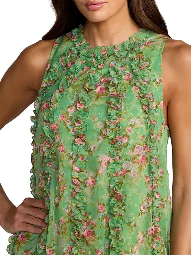 Mac Duggal Women's Cocktail Floral Ruffled Sleeveless High-Low Gown - Sage Multi | Thumbnail 3