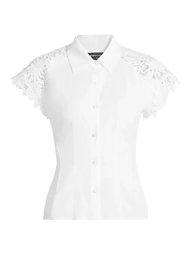Generation Love Women's Felice Guipure Lace-Sleeve Blouse - White
