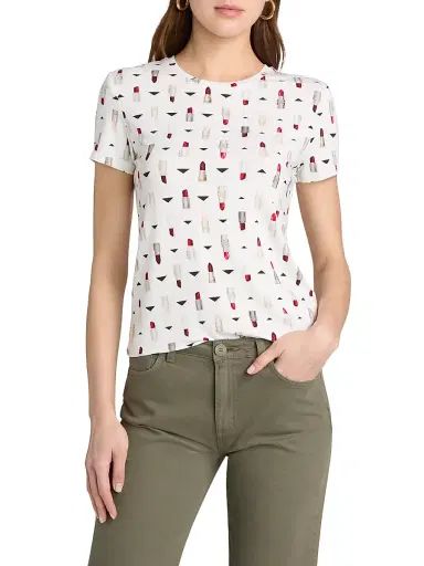 L'Agence Women's Ressi Lipstick-Print T-Shirt - Lipstick Geometric | Thumbnail 3