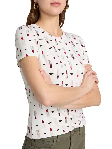 L'Agence Women's Ressi Lipstick-Print T-Shirt - Lipstick Geometric | Thumbnail 6