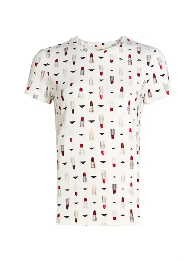 L'AGENCE Women's Ressi Lipstick-Print T-Shirt -  Lipstick Geometric