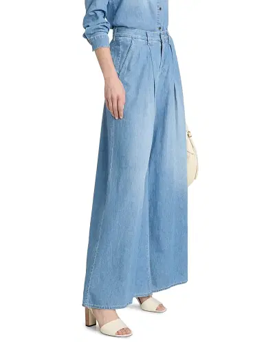 L'Agence Women's Lorenza Denim High-Rise Palazzo Pants - Havana - Size 32 | Thumbnail 4