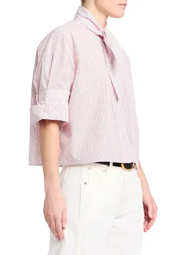 TWP Women's Tie One On Striped Cotton Top - White Red - Size Medium | Thumbnail 3