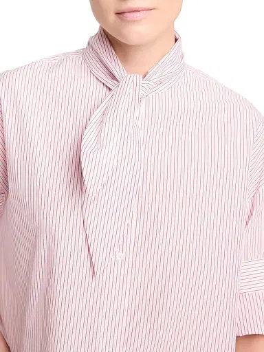 TWP Women's Tie One On Striped Cotton Top - White Red - Size Medium | Thumbnail 5