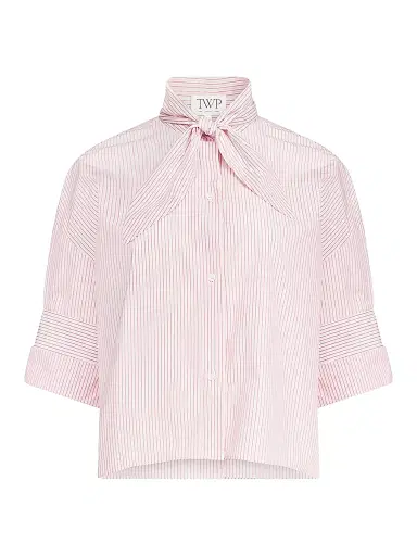 TWP Women's Tie One On Striped Cotton Top - White Red - Size Medium | Thumbnail 1