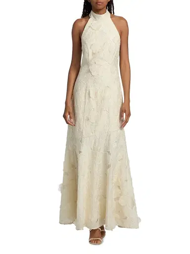 Milly Women's Josefina Halterneck Embroidered Maxi Dress - Ecru | Thumbnail 2